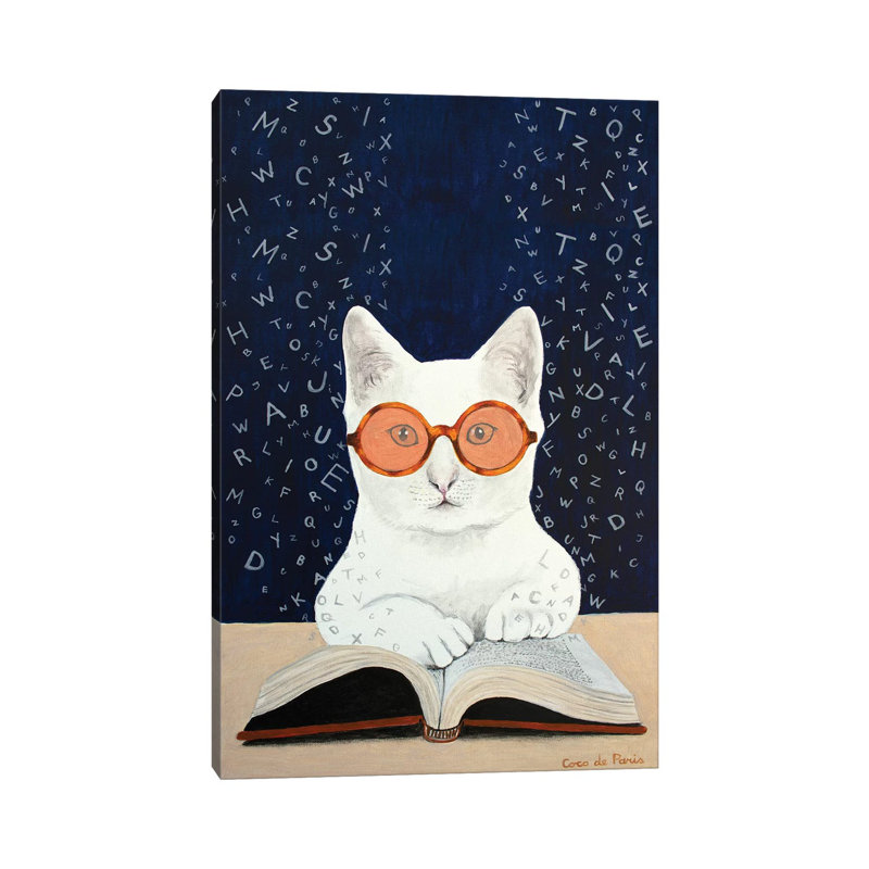 Cat Reading A Book by Coco De Paris - Wrapped Canvas Print, 20.32 cm H x 30.48 cm W