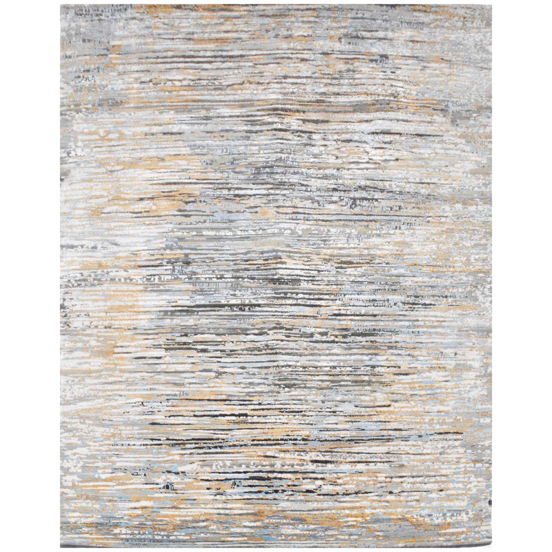 Tapis brun luxueux noué à la main, Rectangle 9 pi x 12 pi