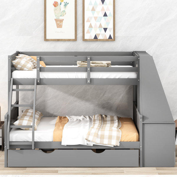 Latitude Run® White Twin Over Full Bunk Bed With Trundle, Shelf And ...
