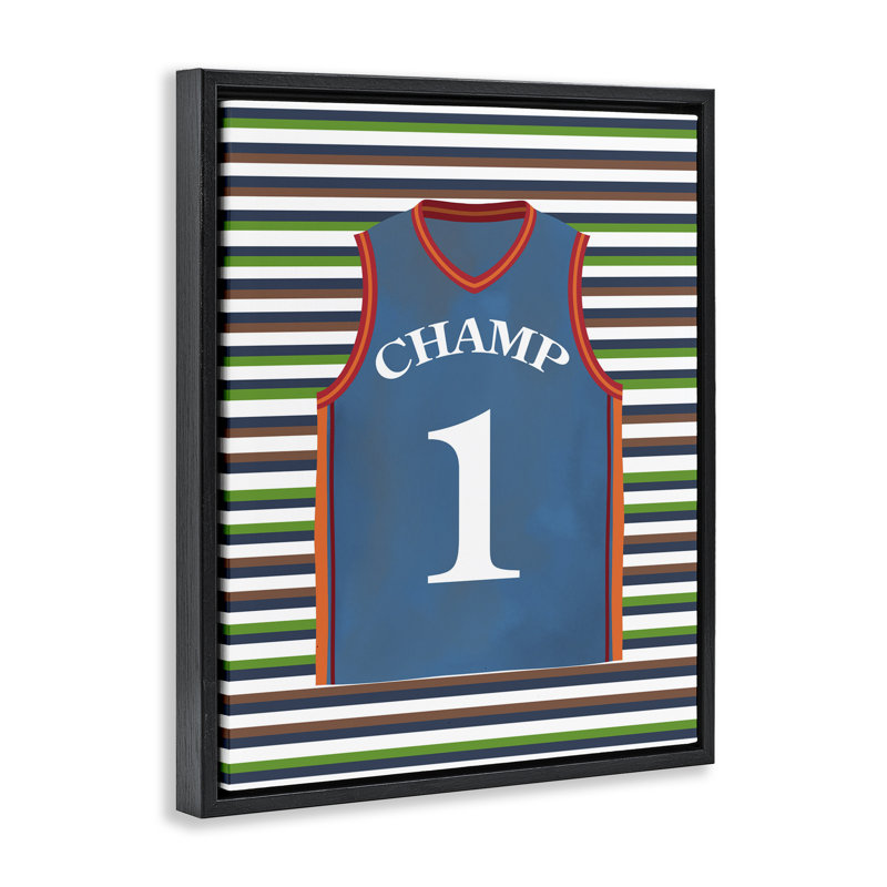 Cadre flottant rayé et en jersey de sport, design par Marcus Prime, Cadre flottant noir de jais, H 21 po x l 17 po