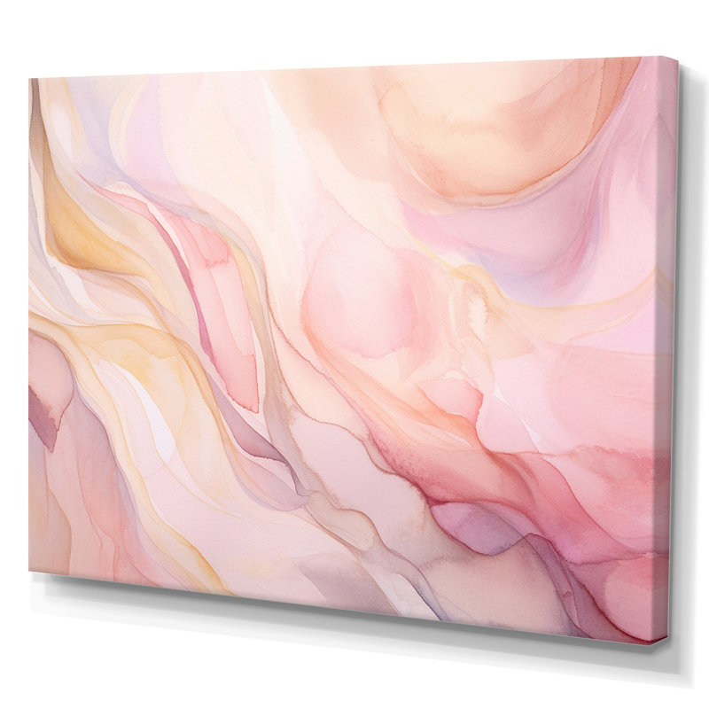 «Pink and Gold Enchanted Spills III», reproduction d'art sur toile abstraite, H 16 po x l 32 po x P 1 po, Toile tendue