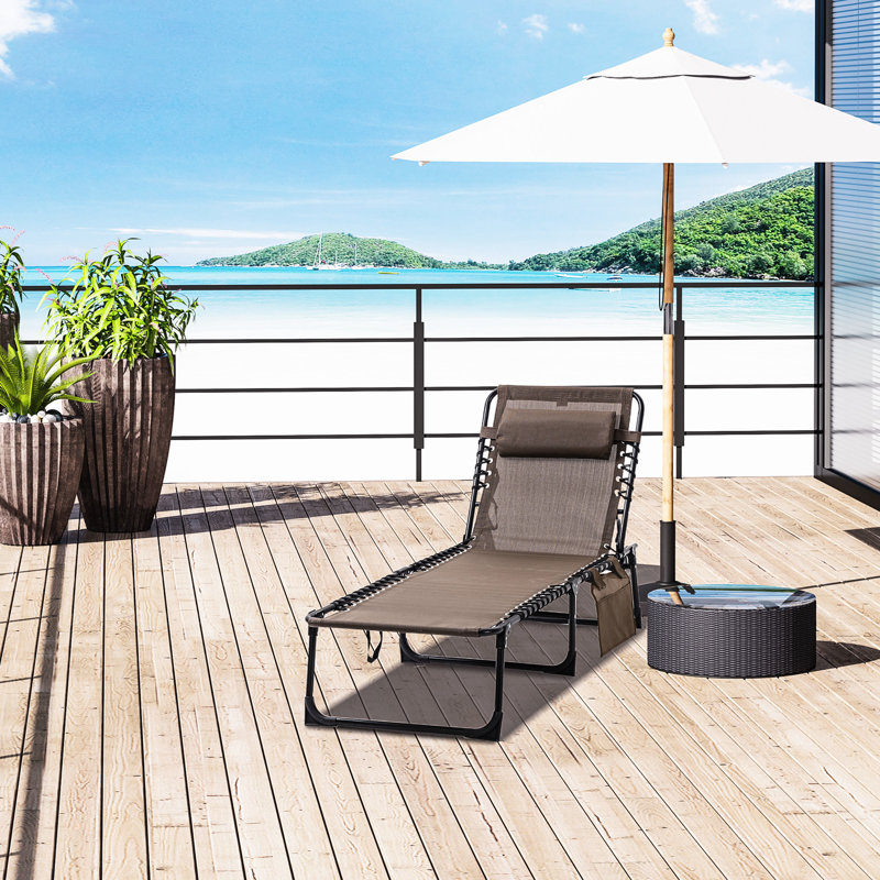 Chaise longue de jardin inclinable, lit de camp pliable portatif. Coussin ajustable et amovible, brun pour la terrasse, chaise longue pour lit de plage. Réglable, coussin amovible
