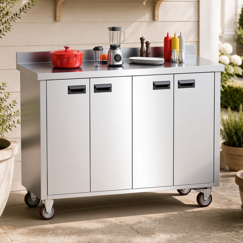 Armoire de rangement de 47 po en acier inoxydable avec roulettes et dosseret
