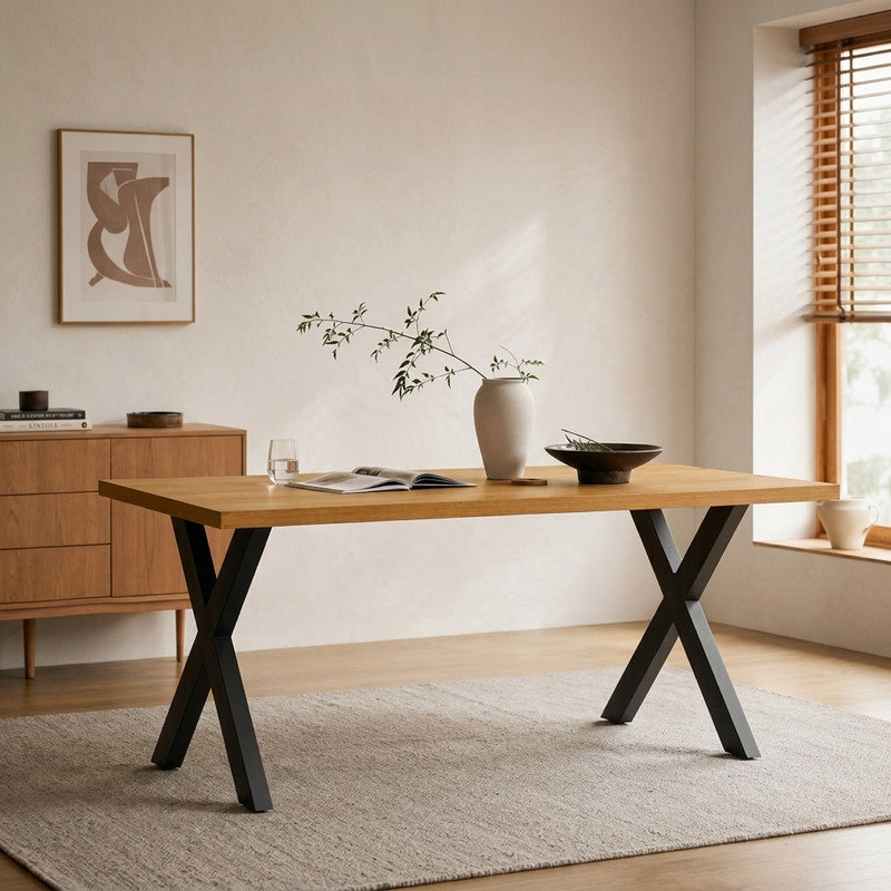 Dining Table with Steel Base, Black Oak/Black