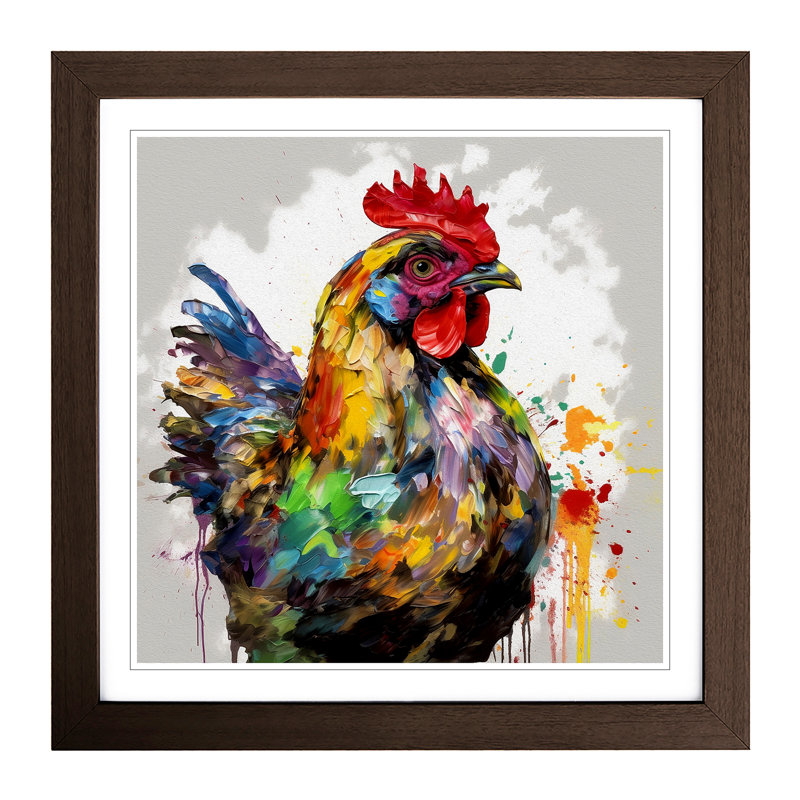 Chicken Gestural Art - Framed Print, Walnut