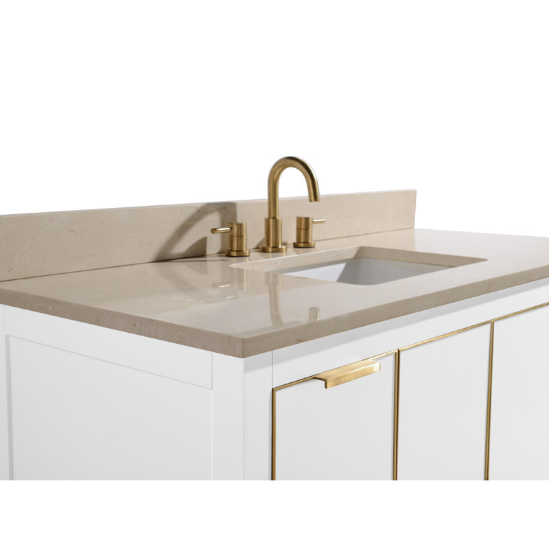 Austen 48" White Solid Wood Bathroom Vanity with Marble Top