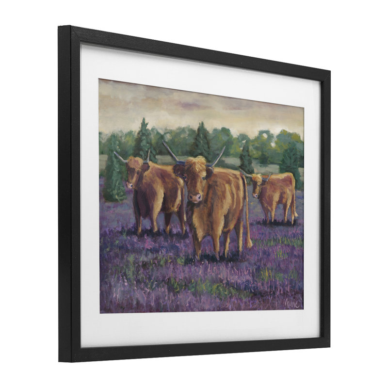 «Purple Fields & Cows», reproduction sous verre encadrée, design par Marnie Bourque, H 13 po x l 16 po, Cadre noir minuit