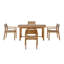 Ensemble de salle à manger 5 pièces en bois d'acacia avec table rectangulaire, trou pour parasol et chaises ergonomiques pour patio, jardin, bord de piscine ou intérieur.
