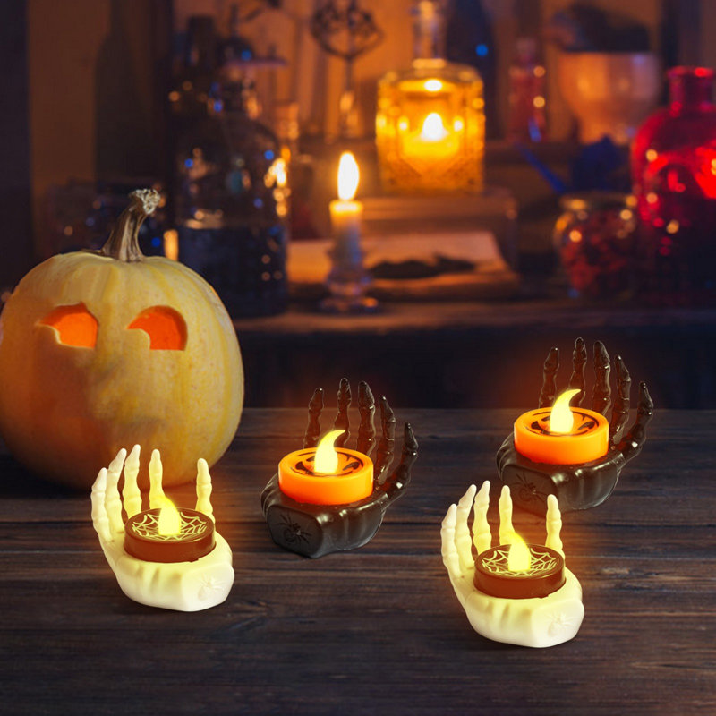 Halloween, veilleuse électronique, fête des fantômes, décoration, bracelet de palmier, ensemble de table de bougie, accessoires de table