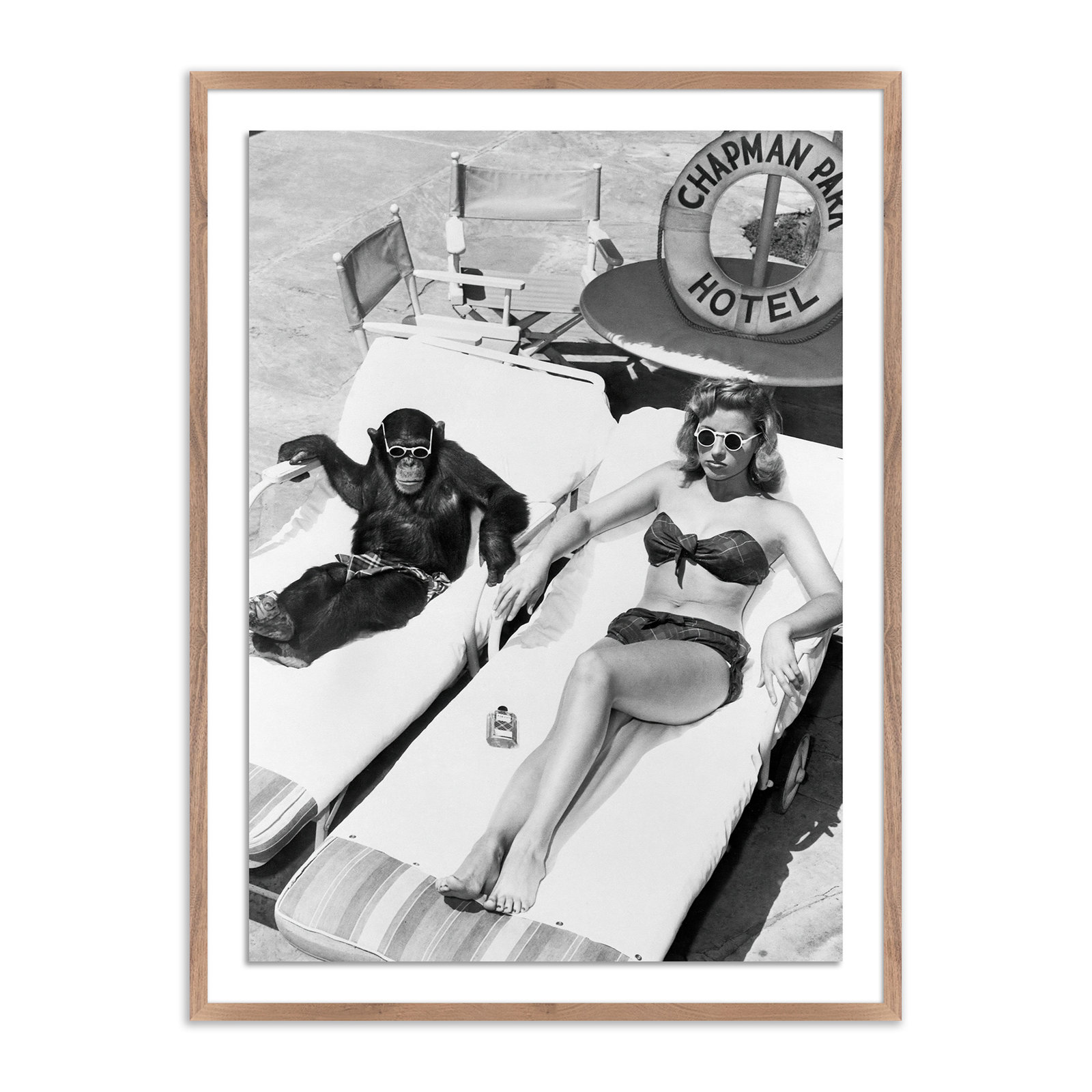 Amadeo "Woman Sunbathing with Chimpanzee" Print, Rustic Walnut Framed, 48" H x 36" W
