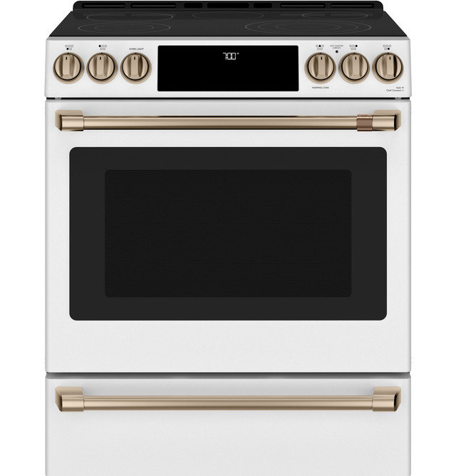 CAFÉ™ 30" Smart Slide-In, Front-Control, Radiant and Convection Range, Matte White