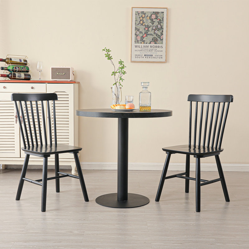 Solid Wood Windsor Dining Chairs, Black