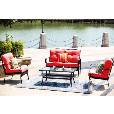 Aidsa 4 - Person Wicker Patio Dining Set with Rectangular Table