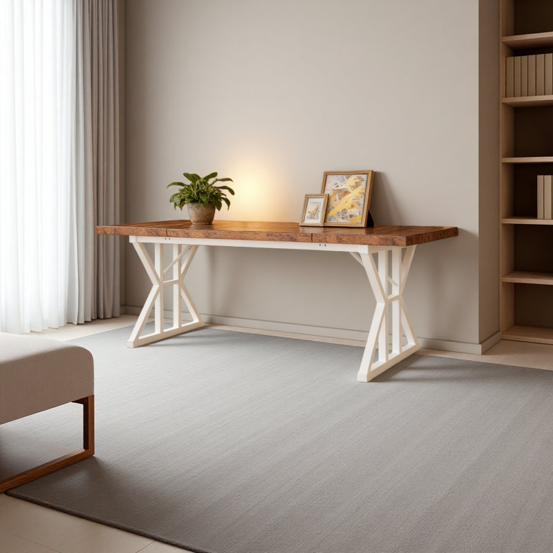 Kitchen Table,Rustic Dining Table,Modern Conference Table, White, Brown