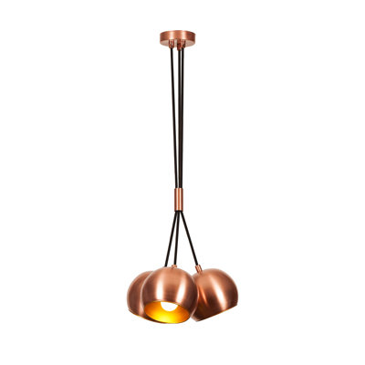 Lustre industriel moderne, finition cuivre et or, 11,8 po de diamètre x 42,5 po de hauteur | Hauteur réglable | Corps en métal, 3 x E27 Max 40W | Parfait pour les décorations glamour et scandinaves, solution d'éclairage élégante