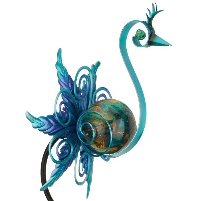 48" Blue and Yellow Metal Heron Solar Garden Stake