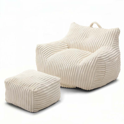 Corduroy Upholstered Bean Bag Chair with Ottoman
