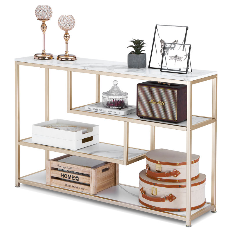 Sanchez 47.2" 3-Tier Console Table with Storage and Shelves,Narrow Buffet Table with Faux Marble