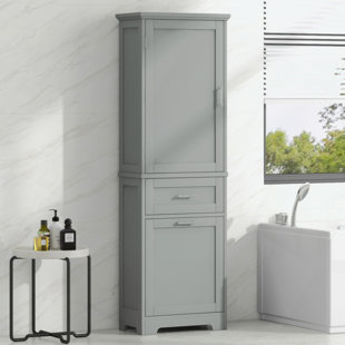 Tall Bathroom Storage Cabinet, Freestanding Storage Cabinet With Two Different Size Drawers And Adjustable Shelf, MDF Board With Painted Finish