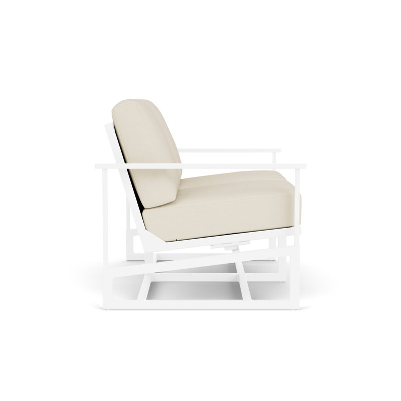 Outdoor Summit Rocker Bench with Cushions, Matte White, Sailcloth Sailor, White