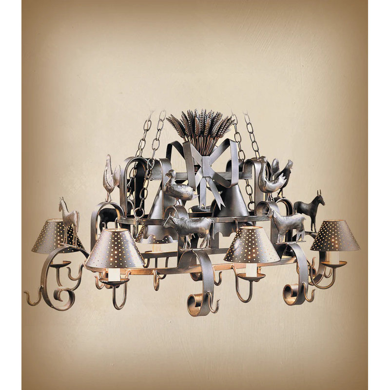 Lustre classique/traditionnel 8 lumières ombrée avec accents en fer forgé Kiril