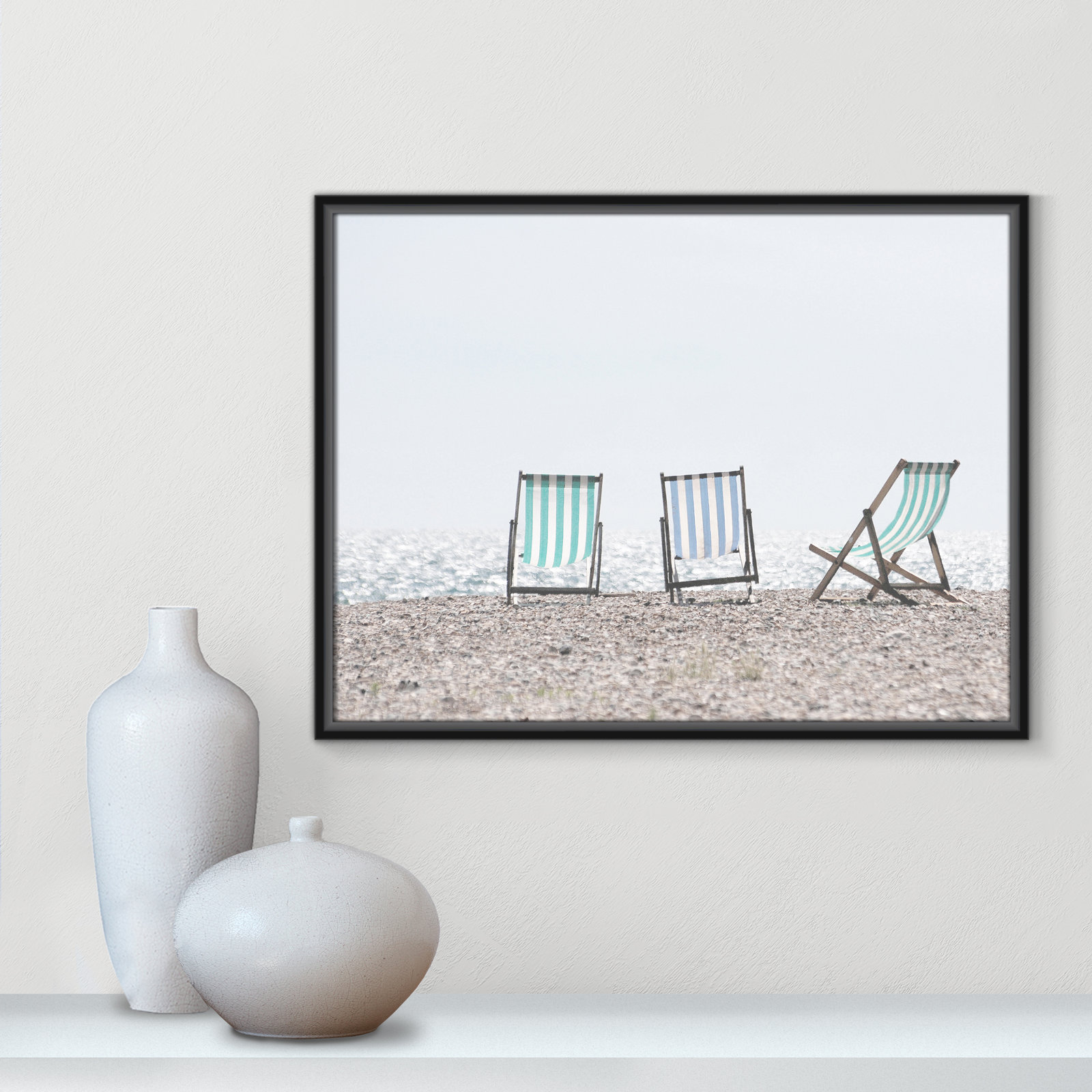 Adriatica "Beach Chairs" Print, 19.5" H x 25.5" W x 2" D, Black Framed Canvas