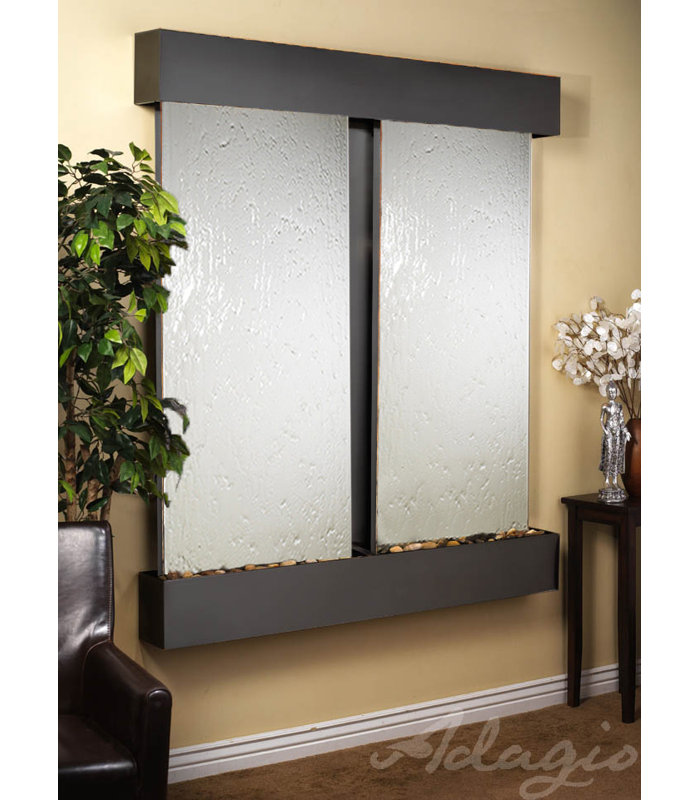 Cottonwood Falls Waterfall Fountain with Light, Blackened Copper, Square, Silver Mirror