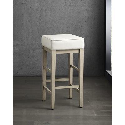 29" Pub Height Stools, 2 , White Faux Leather Seat Nature, Solid Wood Frame, 250Lb Weight Capacity Aspect,