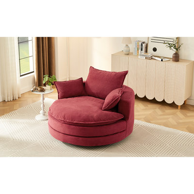 Fauteuil d'appoint pivotant à 360 ° rouge avec siège de 38 pouces de profondeur, coussin double couche, 3 coussins amovibles, rotation douce pour profiter d'une vue panoramique dans un coussin de soutien de salon de bureau, mécanisme silencieux,