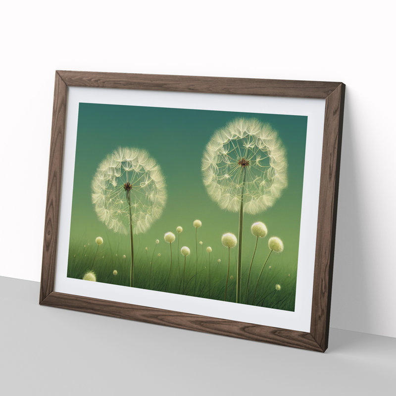 Dandelion Field - Framed Print, 46cm H x 64cm W x 2cm D, Walnut