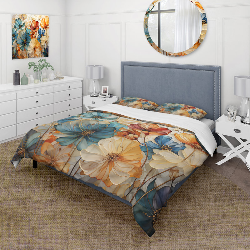 Ensemble de housse de couette Teal Orange Petal Mosaics II - Abstract Botanicals - Microfibre de polyester