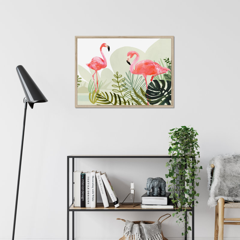 Flamingo Forest Collection A 1 Piece Painting, 55cm H x 80cm W, Natural Wood Framed Paper Print