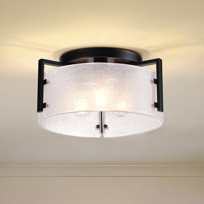 15.75" Opal White Handmade Glass Flush Mount Ceiling Light – Elegant Hammered Glass Shade for Modern Home Decor