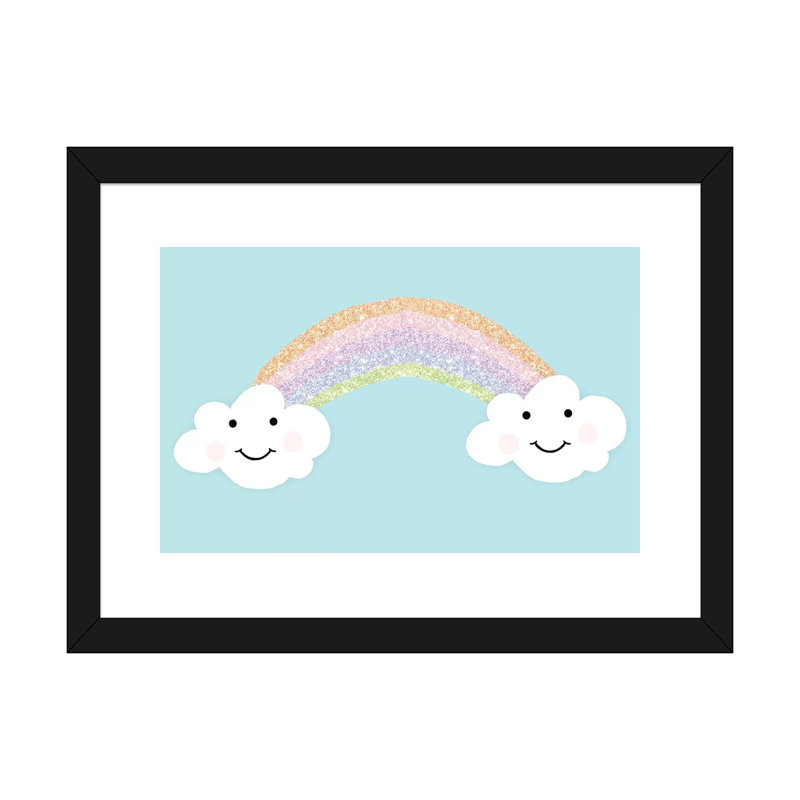 «Happy Clouds» par Anna Quach - impression d'art graphique, Papier encadré noir, Blanc, H 16 po x l 24 po x P 1 po