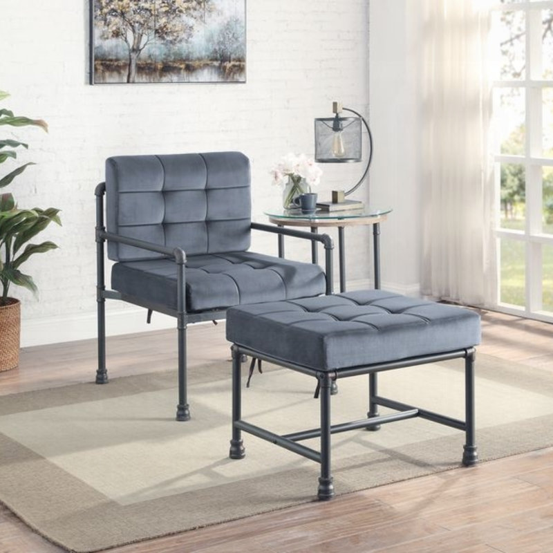 Repose-pieds Mystique en velours gris et finition gris sable
