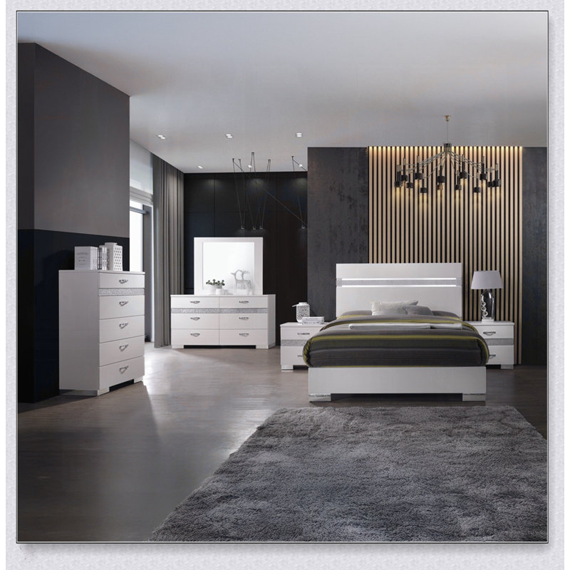 Table de chevet à finition brillante avec 3 tiroirs, mobilier de chambre à coucher moderne 1 pièce