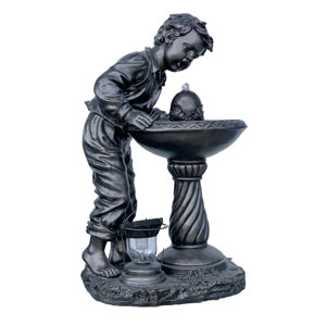 AFD Cairee Weather Resistant Floor Fountain with Light by Winston Porter Resin Solar Boy Drinking Water Fountain with Light