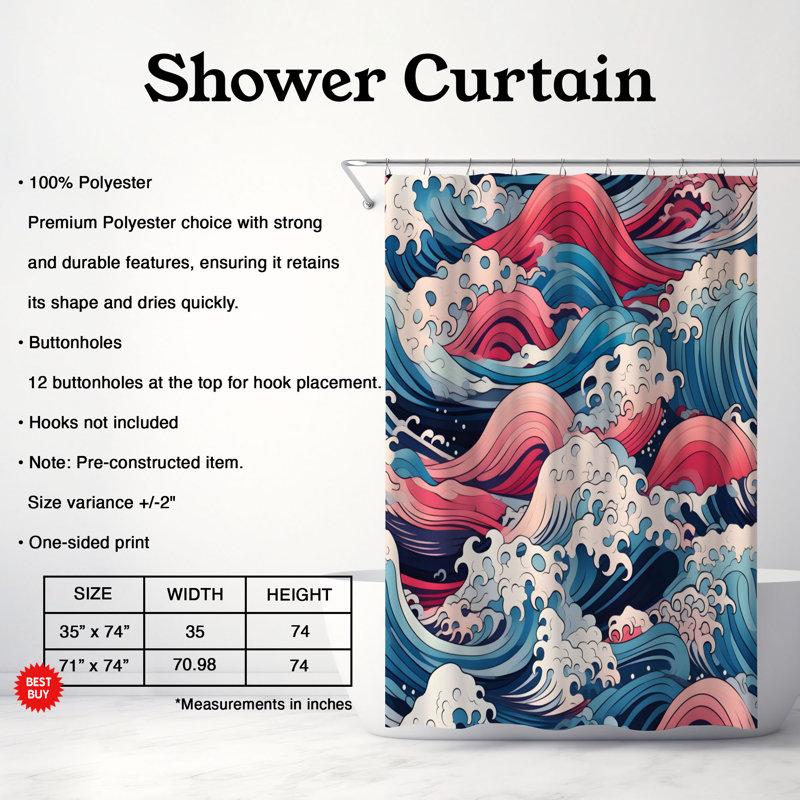 Rideau de douche japonais Premium Tides, H 74 po x l 71 po