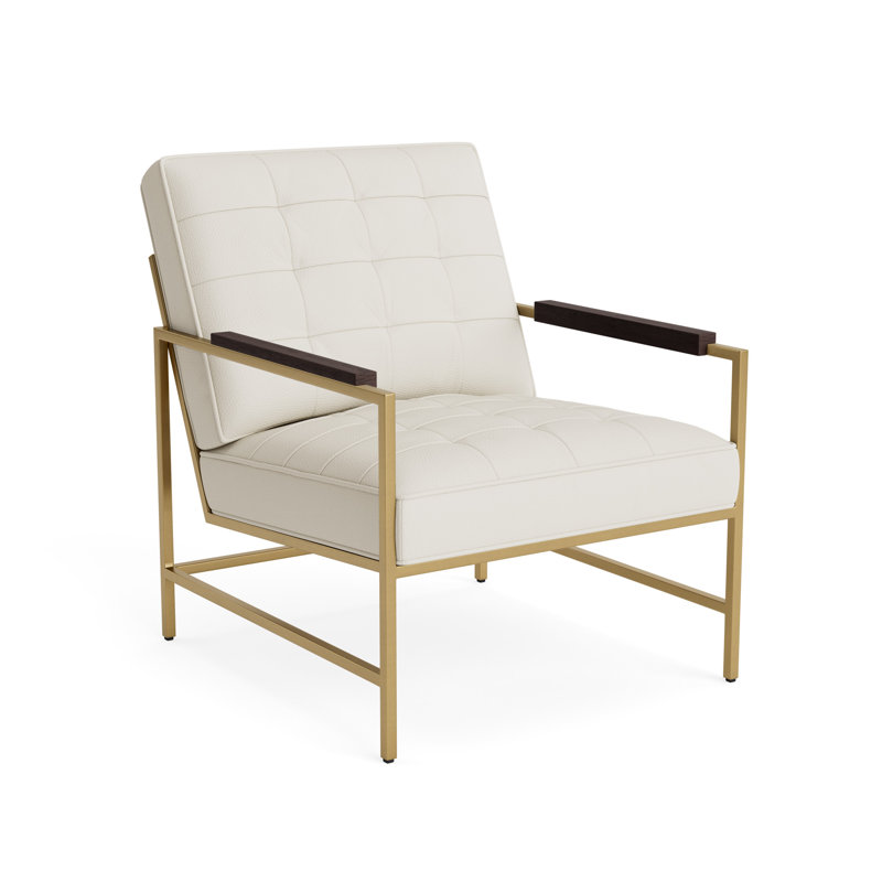Major Leather Arm Chair, Greenwich Performance Leather - Cream, Brushed Brass, Java