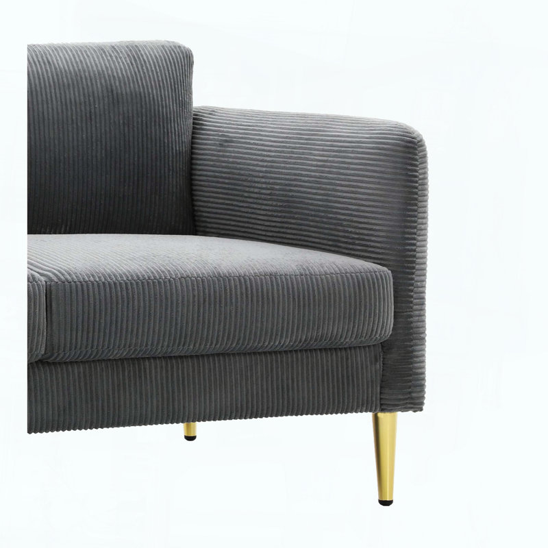 Causeuse compacte Mid-Century avec coussins en velours côtelé moelleux et structure en bois massif, Polyester gris