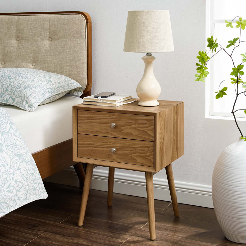 Ember Wood Mid-century Modern Nightstand, Natural