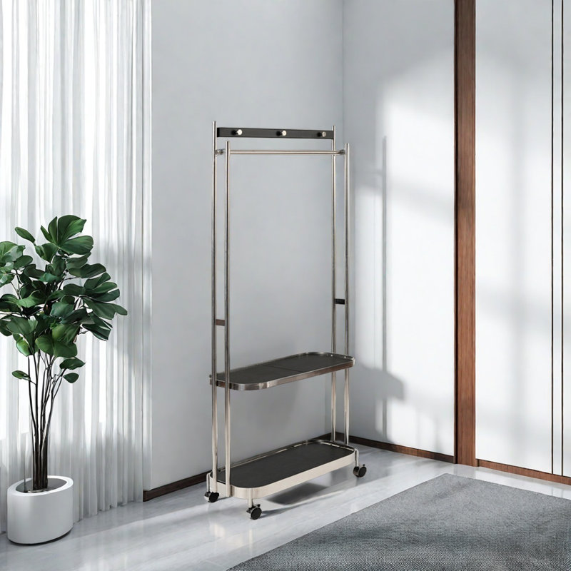 Coat Rack with Leather Basket, Black