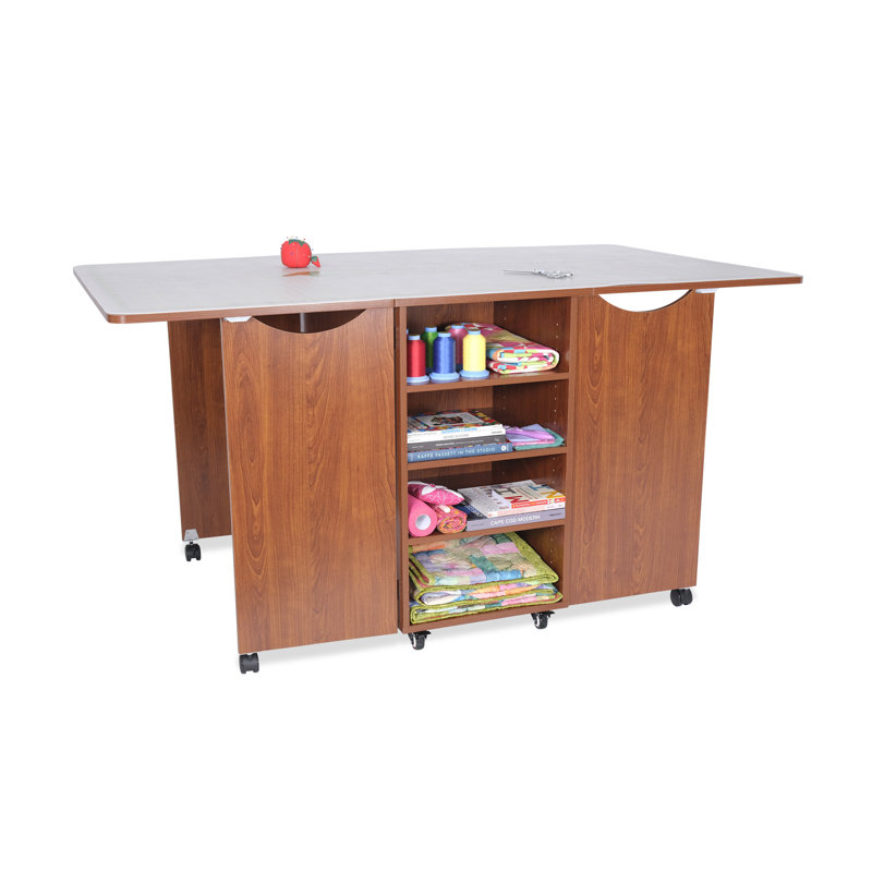 Teak Expandable CraftMaster Cutting Table with Storage