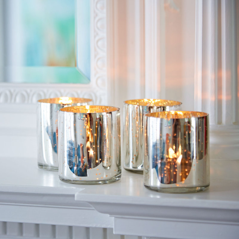 4 Silver Antique Effect Tea Light Holders