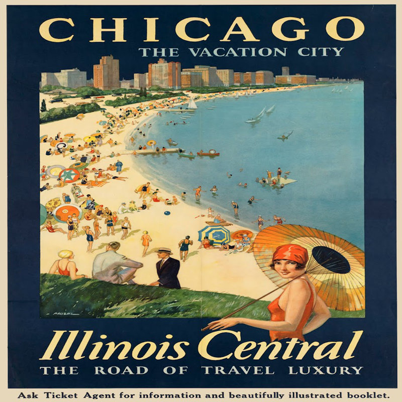 «Vintage Poster Chicago I» par Vintage Images on, Papier avec cadre unique doré, Oui, H 36 po x l 36 po