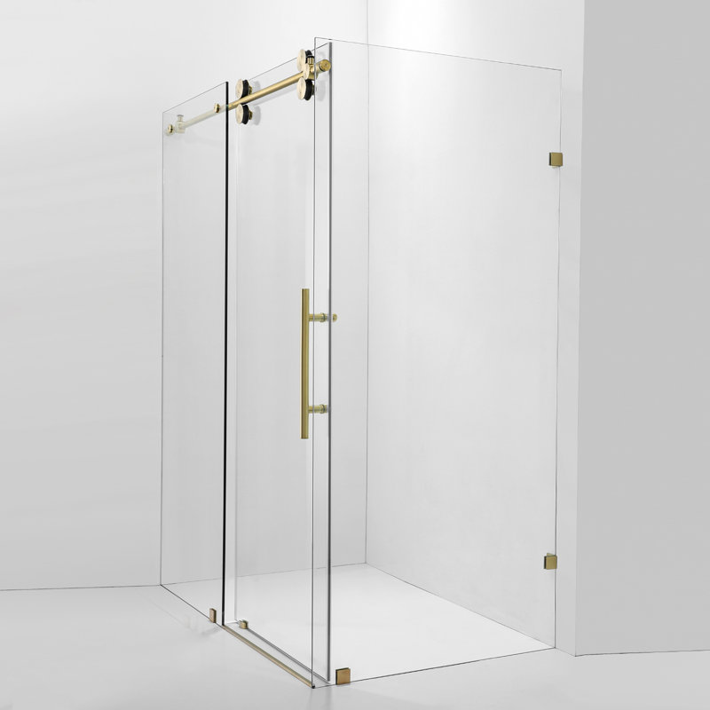 60 W 78 H Frameless Rectangle Shower Enclosure, Brushed Gold