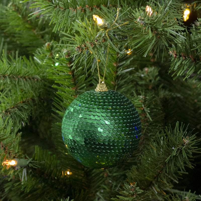 Ornement boule de Noël à paillettes incassable 3 po, Vert