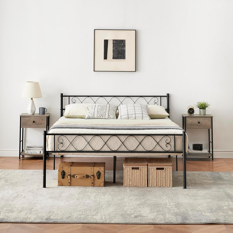 Base de lit plateforme avec tête de lit, sommier robuste avec support à lattes en métal, aucun sommier requis, rangement sous le lit