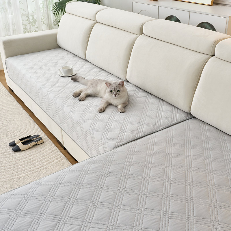 2-Piece Quilted L-Shaped Sofa Cushion Cover, Pet-Friendly Non-Slip Sectional Sofa Protector, Machine Washable, Light Grey