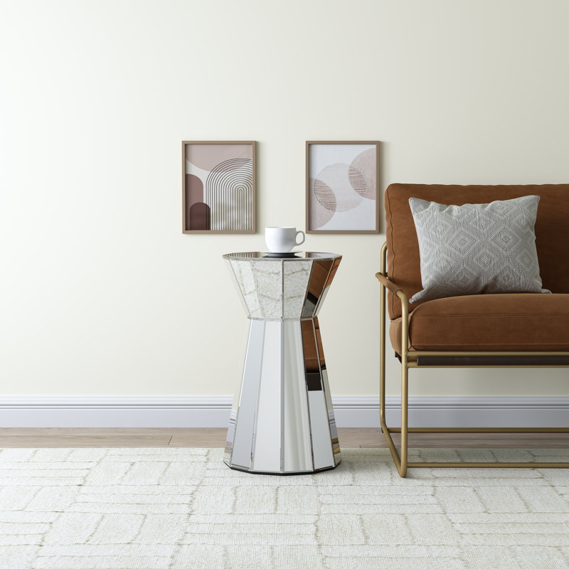 Melle Silver Mirrored Side Table  Round Lamp Table